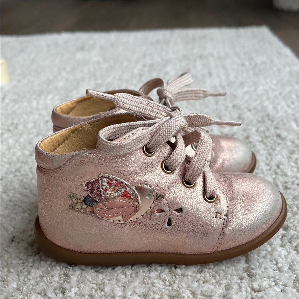 French Pom D'Api Shimmering Bird Pink Baby Shoes EU21